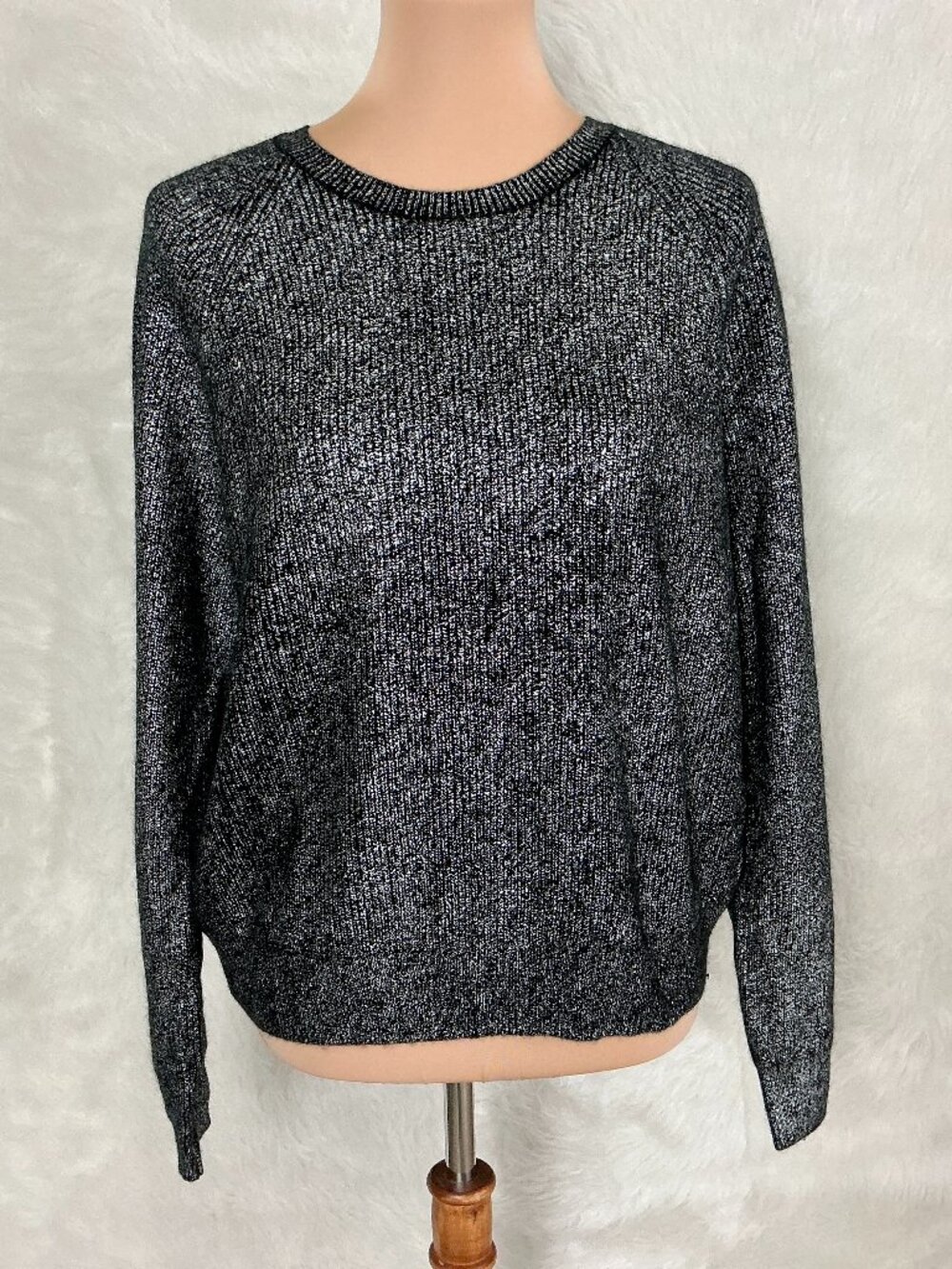 Brodie Cashmere Black Metallic Silver Hot Molten Mini Sweater M US 8-10